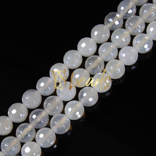 Highlight Plated White Agate Faceted Rounds, Approx 6-12mm