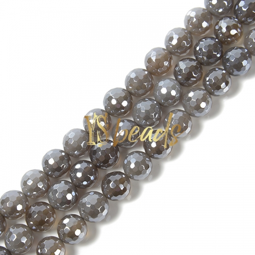 Highlight Plated Grey Agate Faceted Rounds, Approx 6-12mm