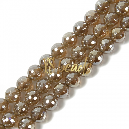 Highlight Plated Brown Agate Faceted Rounds, Approx 6-12mm