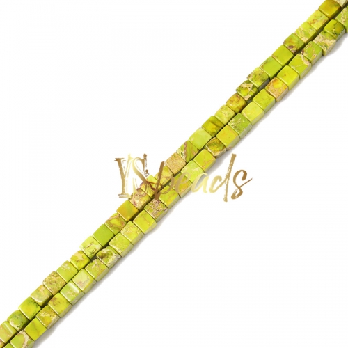 Dyed Apple Green Impression Jasper Cube, Approx 4-6mm