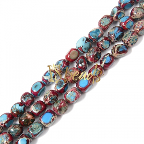 Dyed Mxied Colors-Red Impression Jasper Tumbled Nuggets, Approx 5x8mm