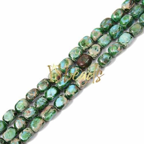 Dyed Mxied Colors-Green Impression Jasper Tumbled Nuggets, Approx 5x8mm