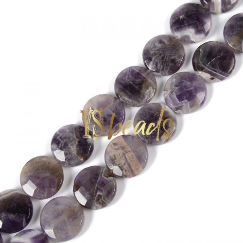 Chevron Amethyst Faceted Coins, Approx 20mm