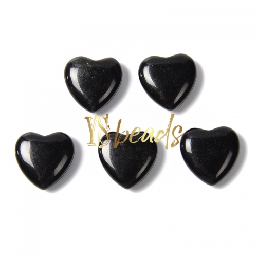 Black Obsidian Half-Drilled Puffy Hearts, Approx 20mm
