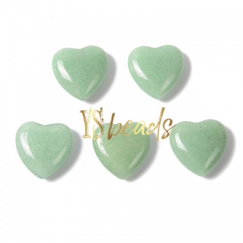 Green Aventurine Half-Drilled Puffy Hearts, Approx 20mm