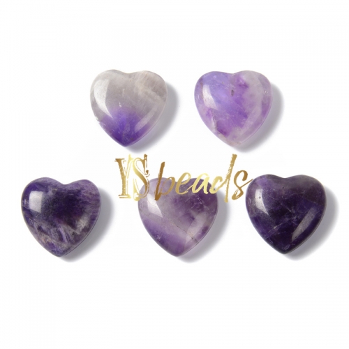 Chevron Amethyst Half-Drilled Puffy Hearts, Approx 20mm