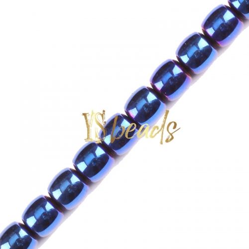 Blue Plated Hematite Drum Beads, Approx 8x8mm