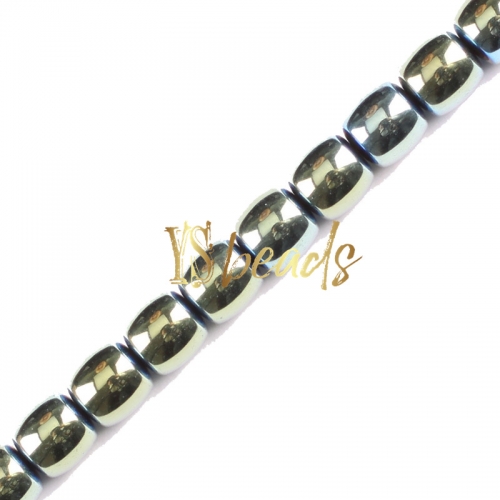 Green Plated Hematite Drum Beads, Approx 8x8mm