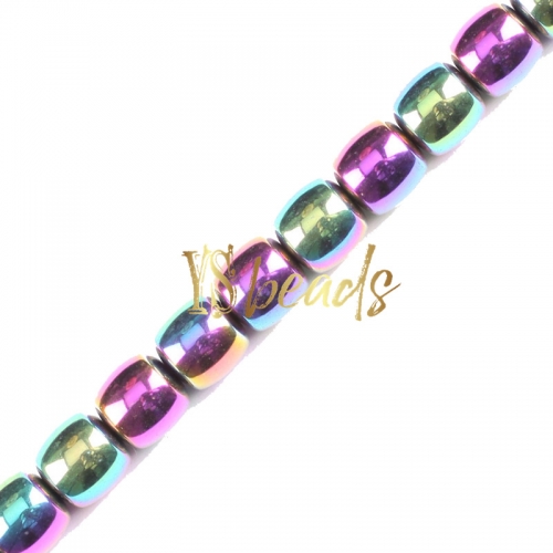 Rainbow Plated Hematite Drum Beads, Approx 8x8mm