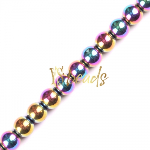 Rainbow Plated Hematite Plain Rounds, Approx 2-14mm