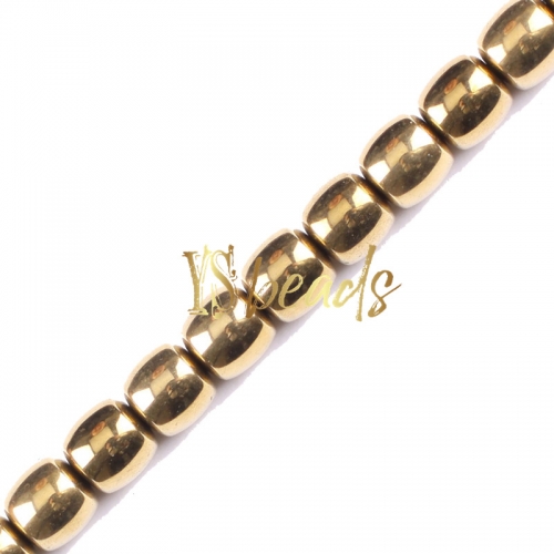 Golden Plated Hematite Drum Beads, Approx 8x8mm