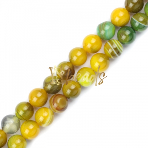 Yellow&Green Stripe Agate Plain Rounds, Approx 6-12mm