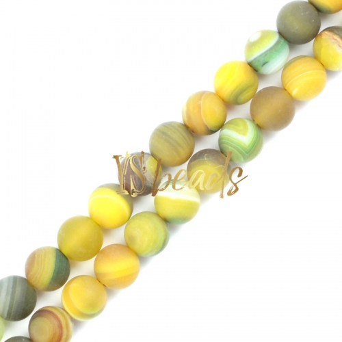 Yellow&Green Stripe Agate Matte Rounds, Approx 6-12mm