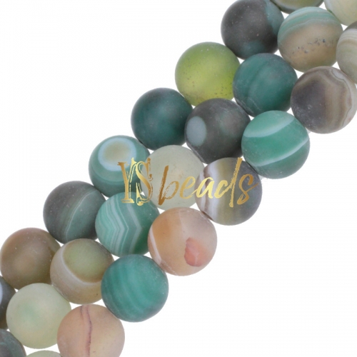 Brown&Green Stripe Agate Matte Rounds, Approx 6-12mm