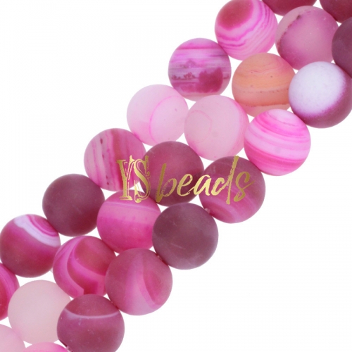 Pink Stripe Agate Matte Rounds, Approx 6-12mm