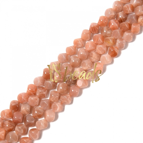 Moonstone Round-Corner Diagonal Driiled Cube, Approx 10mm