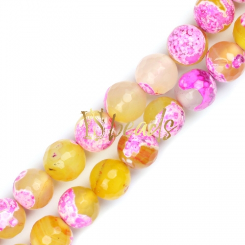Yellow&Pink Agate Faceted Rounds, Approx 6-12mm