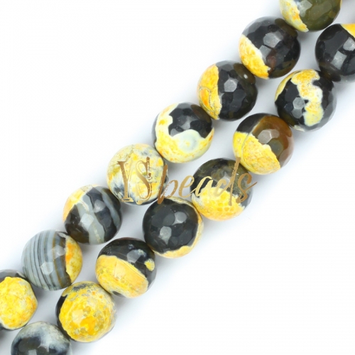 Yellow&Black Agate Faceted Rounds, Approx 6-12mm
