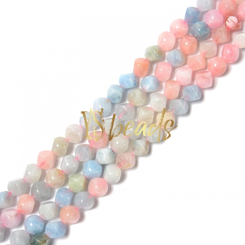 Mixed Colors Morganite Round-Corner Diagonal Driiled Cube, Approx 10mm