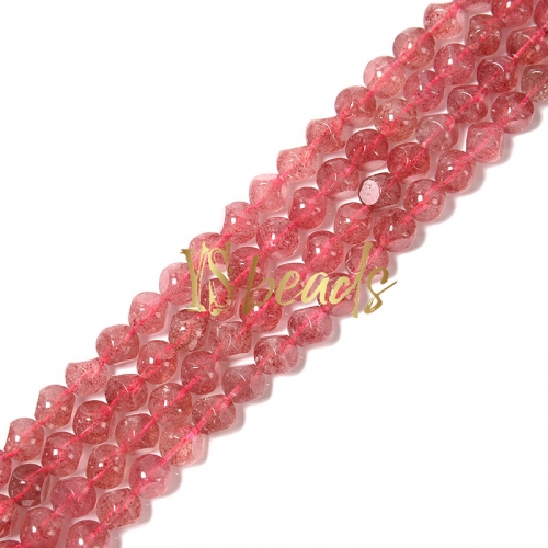 Strawberry Quartz Round-Corner Diagonal Driiled Cube, Approx 10mm