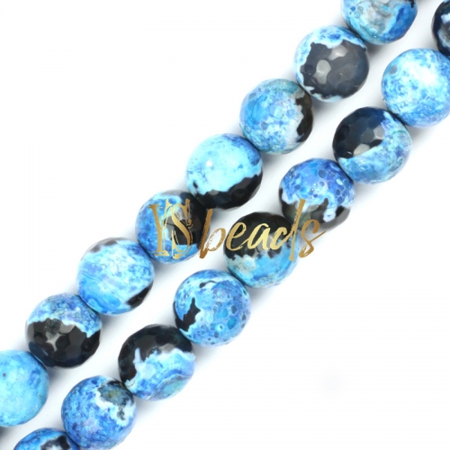 Blue&Black Agate Faceted Rounds, Approx 6-12mm