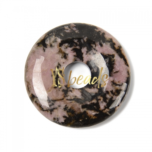 Black Veind Rhodochrosite Donuts, Approx 30mm