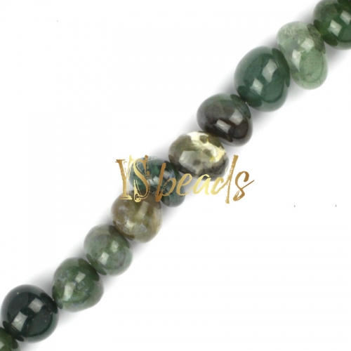 Moss Agate Centre-drilled Nuggets, Approx 6x10-8x12mm