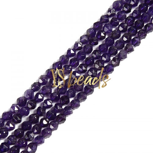 A Grade Amethyst Diamond-cut Beads, Approx 6-8mm