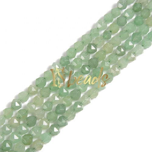 Green Aventurine Diamond-cut Beads, Approx 6-8mm