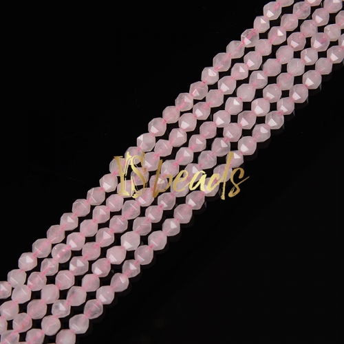 Rose Quartz Diamond-cut Beads, Approx 6-8mm