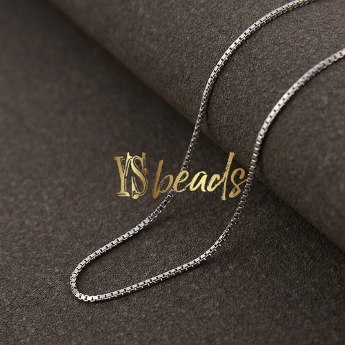 Rhodium Plated S925 Sterling Silver Box Chain, Approx 0.6mm, 18inches+5cm Extender Chain