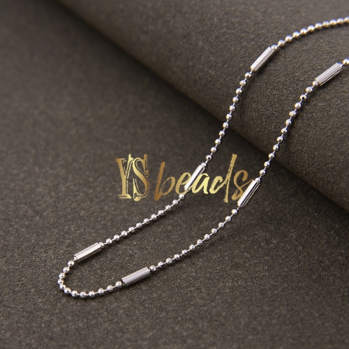 Rhodium Plated S925 Sterling Silver Faceted Bead&Tube Chain, Approx 1.0mm, 18inches