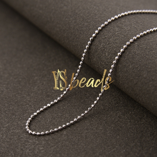 Rhodium Plated S925 Sterling Silver Faceted Round Beads Chain, Approx 1.0mm, 18inches
