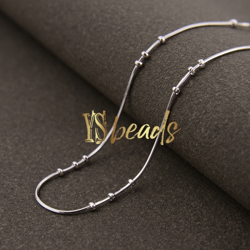 Rhodium Plated S925 Sterling Silver Snake Chain With Beads Knot, Approx 0.8mm, 18inches