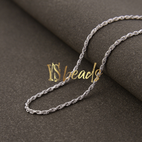 Rhodium Plated S925 Sterling Silver Rope Chain, Approx 1.1mm, 18inches