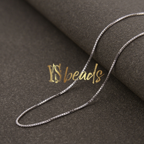 Rhodium Plated S925 Sterling Silver Box Chain, Approx 0.6mm, 18inches