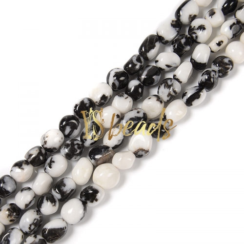 Black&White Zebra Jasper Through-Drill Nuggets, Approx 8x10mm-10x12mm