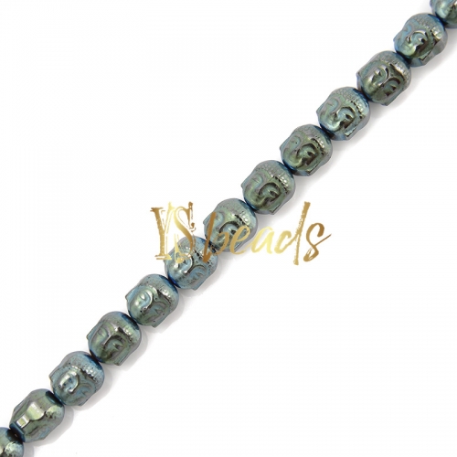 Green Color Plated Hematite Buddha Head Beads, Approx 8mm