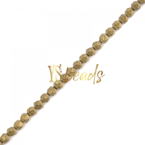 Green Color Plated Hematite Diamond-cut Matte Beads, Approx 4-6mm