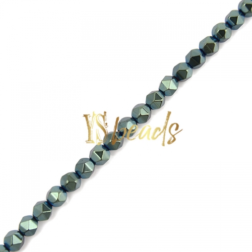 Green Color Plated Hematite Diamond-cut Beads, Approx 4-6mm