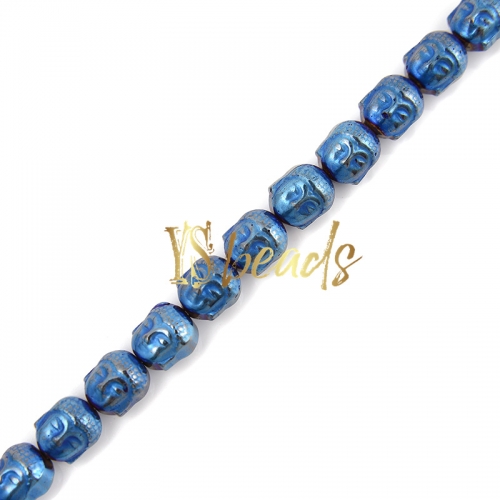 Blue Color Plated Hematite Buddha Head Beads, Approx 8mm