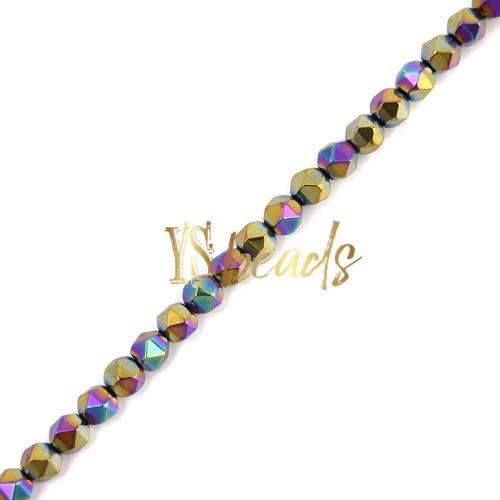 Rainbow Color Plated Hematite Diamond-cut Beads, Approx 4-6mm