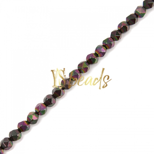 Dark Rose Color Plated Hematite Diamond-cut Beads, Approx 4-6mm