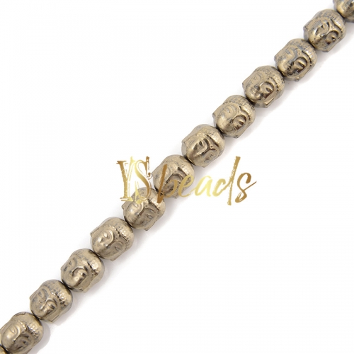 Pyrite Color Plated Hematite Buddha Head Beads, Approx 8mm