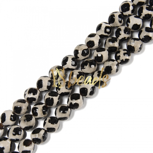 Dyed Grey&Black Agate Faceted Rounds, Approx 8mm