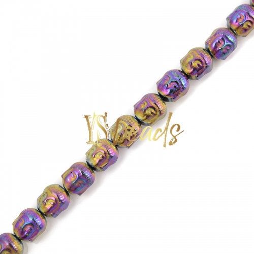 Purple Color Plated Hematite Buddha Head Beads, Approx 8mm