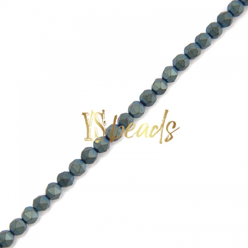 Green Color Plated Hematite Diamond-cut Matte Beads, Approx 4-6mm