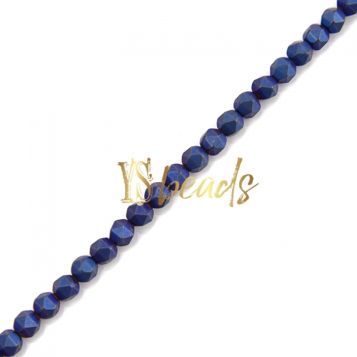 Blue Color Plated Hematite Diamond-cut Matte Beads, Approx 4-6mm