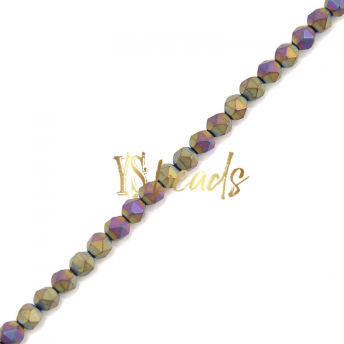 Rainbow Color Plated Hematite Diamond-cut Matte Beads, Approx 4-6mm