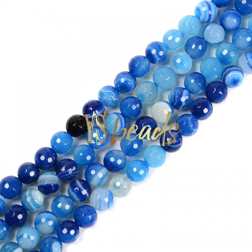 Dyed Blue Stripe Agate Faceted Rounds, Approx 6-10mm